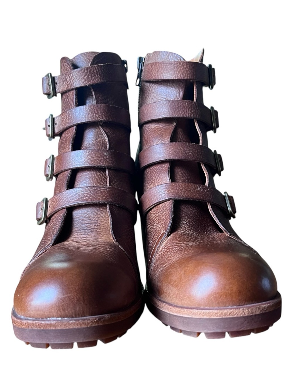 Kork-Ease Dee Brown Full Grain Leather Multi Buckle Moto Ankle Boots Size 8 - Picture 6 of 12